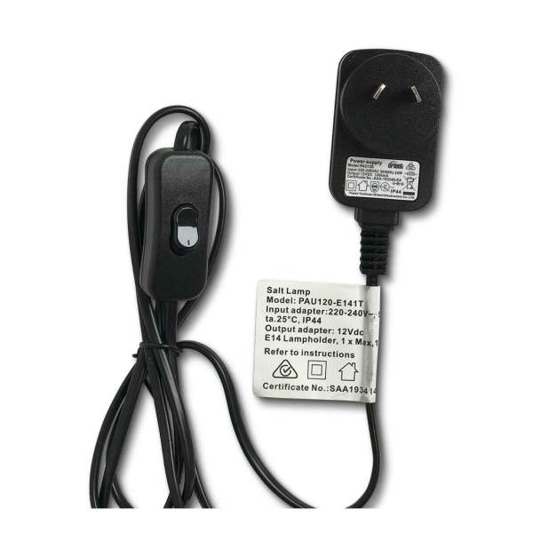 Black salt lamp power adapter with inline switch
