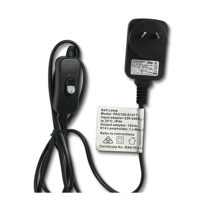 Black salt lamp power adapter with inline switch