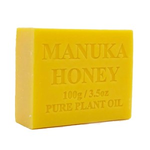 Manuka honey soap bar on white background