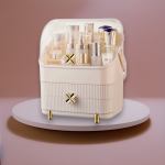 Elegant cosmetic organiser with skincare bottles inside