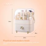 Cream cosmetic organiser with clear lid and gold accents