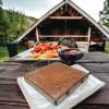 himalayan pink salt cooking block 21 x 21 x 3cm square slab tile Rustic outdoor sandwich press with vegetables and dip