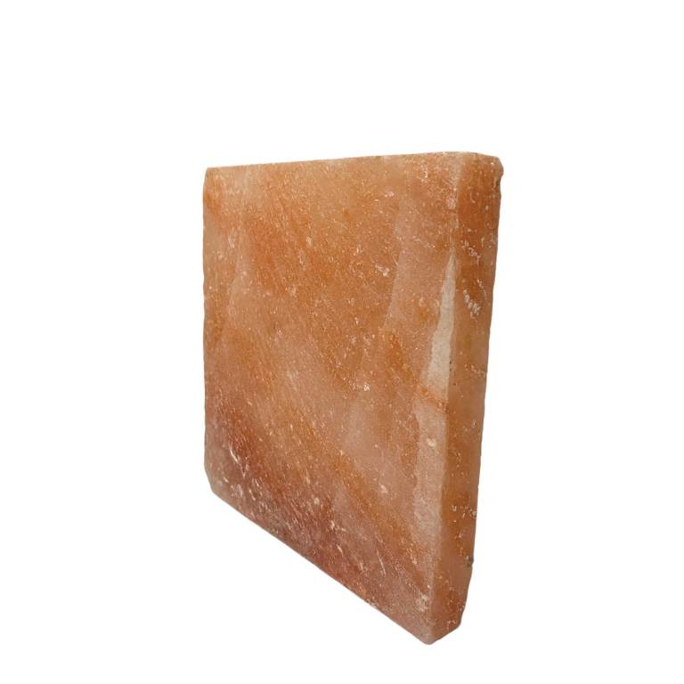 himalayan pink salt cooking block 21 x 21 x 3cm square slab tile Rectangular Himalayan salt tile on white background