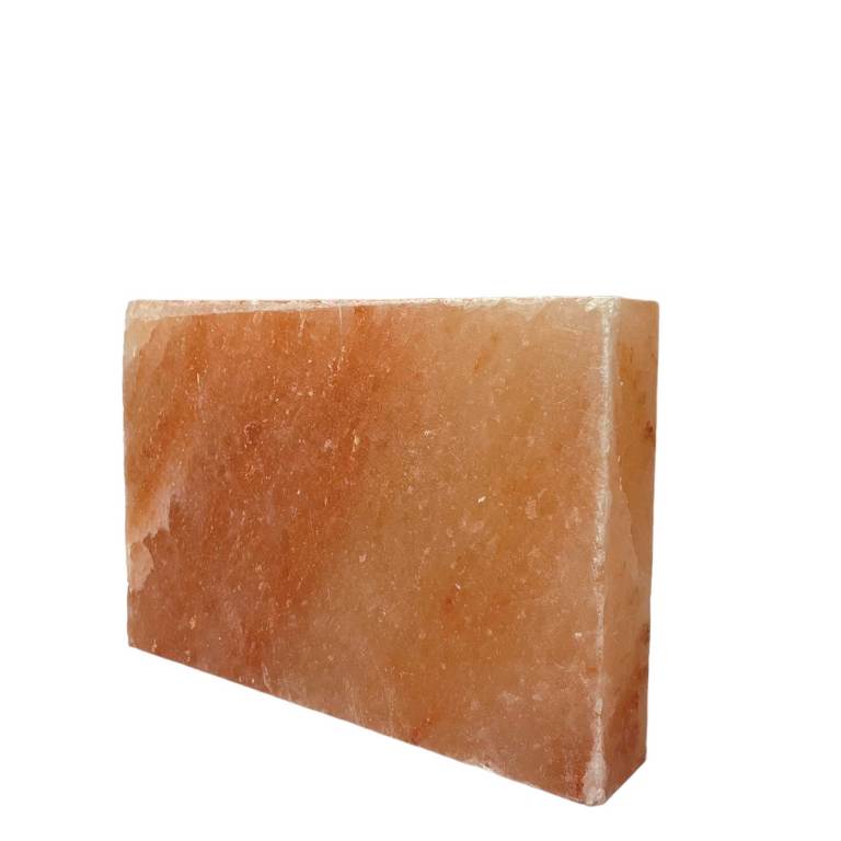 Rectangular Himalayan salt block on white background