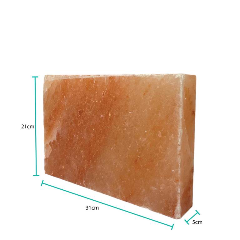 Rectangular Himalayan salt block with dimensions labelled