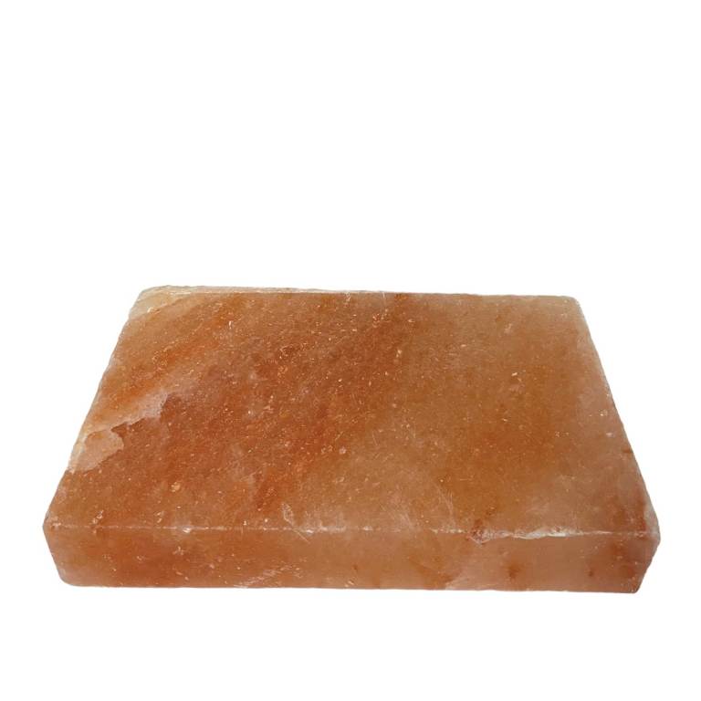 Rectangular Himalayan salt block on white background