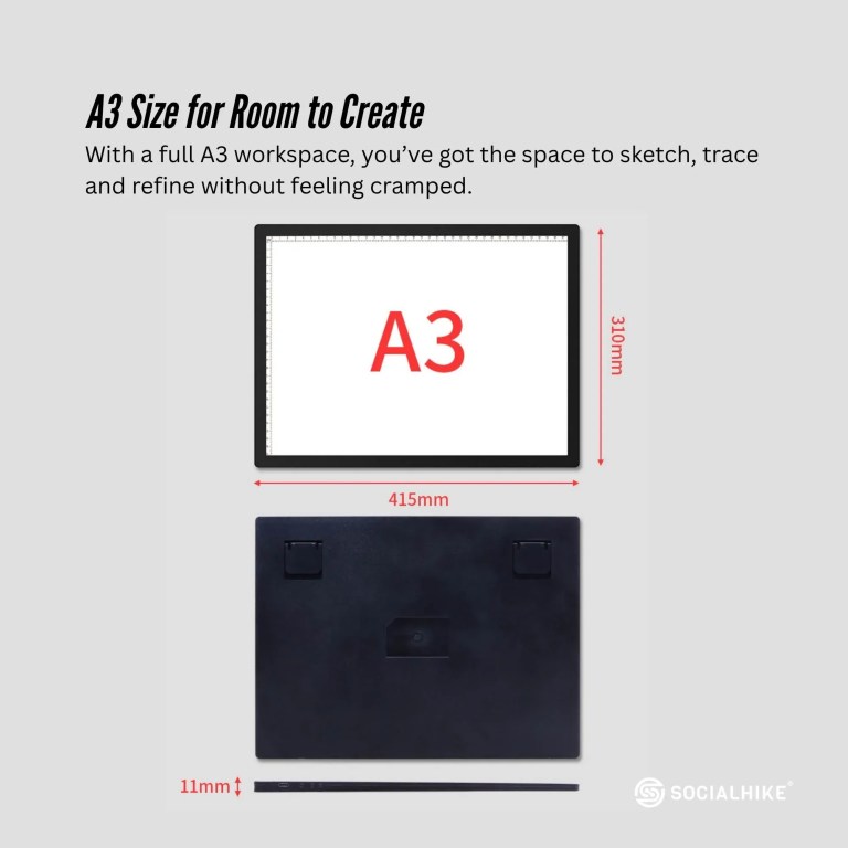 A3 light pad with dimensions labelled