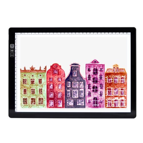 Colourful townhouse illustration on digital drawing tablet
