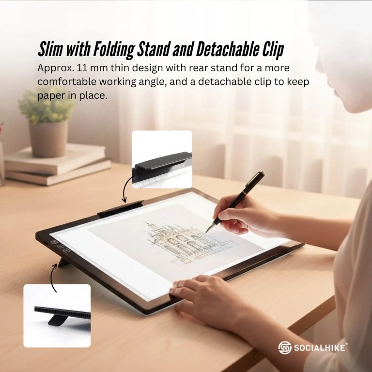 Slim drawing light pad with folding stand