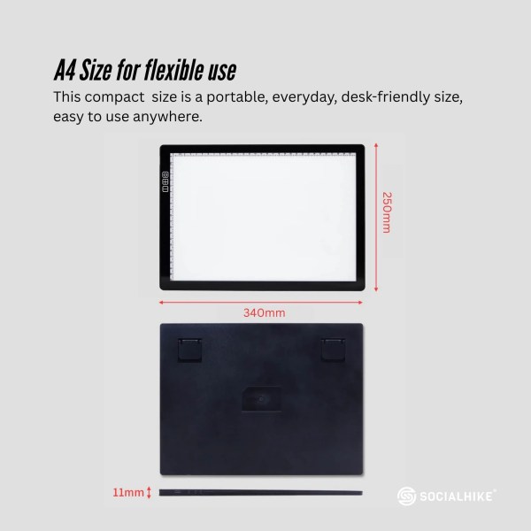A4 LED light pad with dimensions displayed