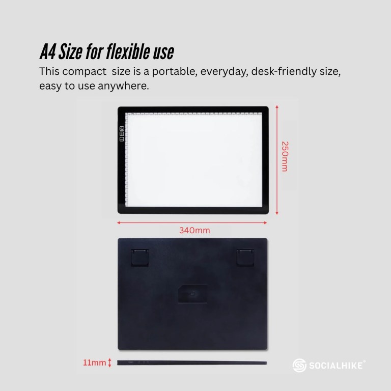 A4 LED light pad with dimensions displayed