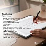 LED light pad specifications beside drawing tablet