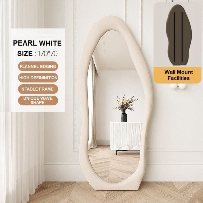 Pearl white wavy full-length wall mirror