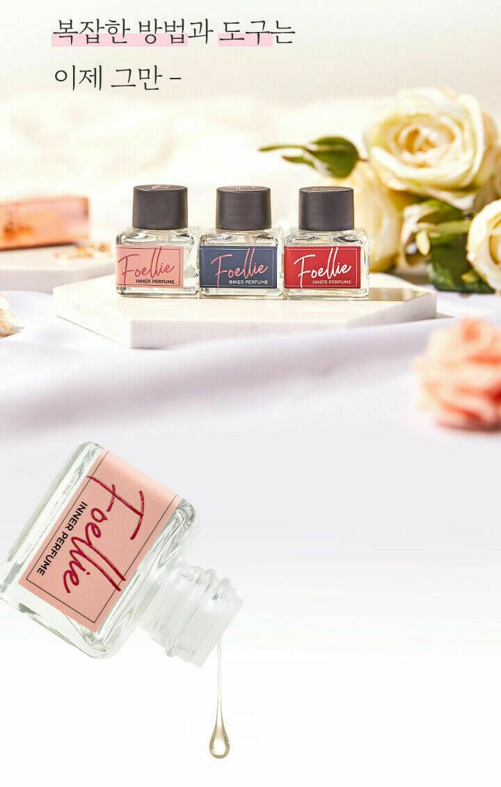 foellie beauty feminine care hygiene cleanser inner perfume 5ml eau de bebe vogue Foellie inner perfume bottles with roses backdrop
