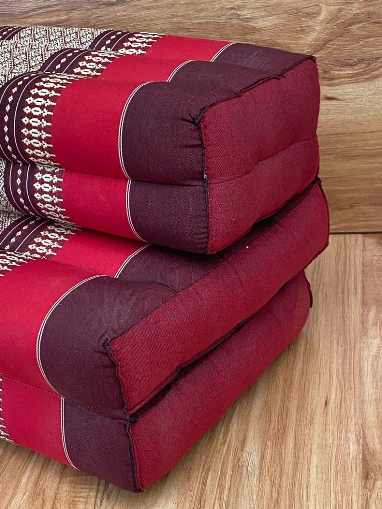 3 fold zafu meditation cushion medium size red Stacked red and maroon floor cushions