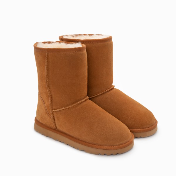 ugg boots genuine australian sheepskin unisex short classic suede (chestnut, eu43) Chestnut suede sheepskin ankle boots with fleece lining