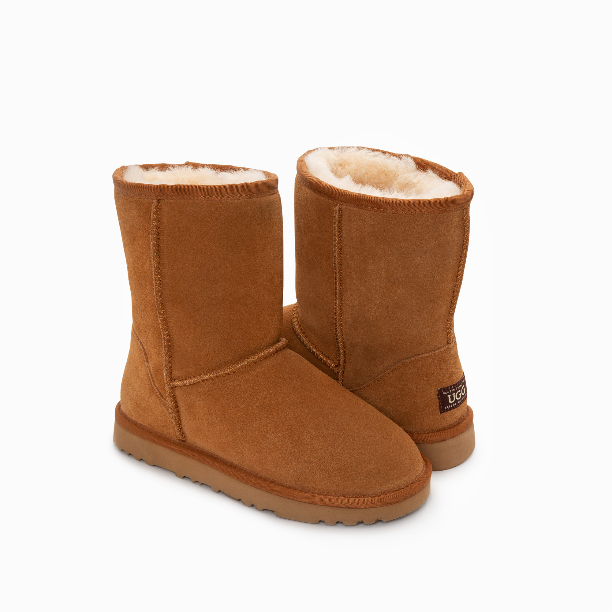 Chestnut suede sheepskin boots with fleece lining