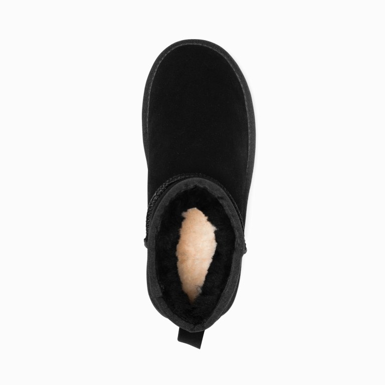 Black suede ankle boot with shearling lining