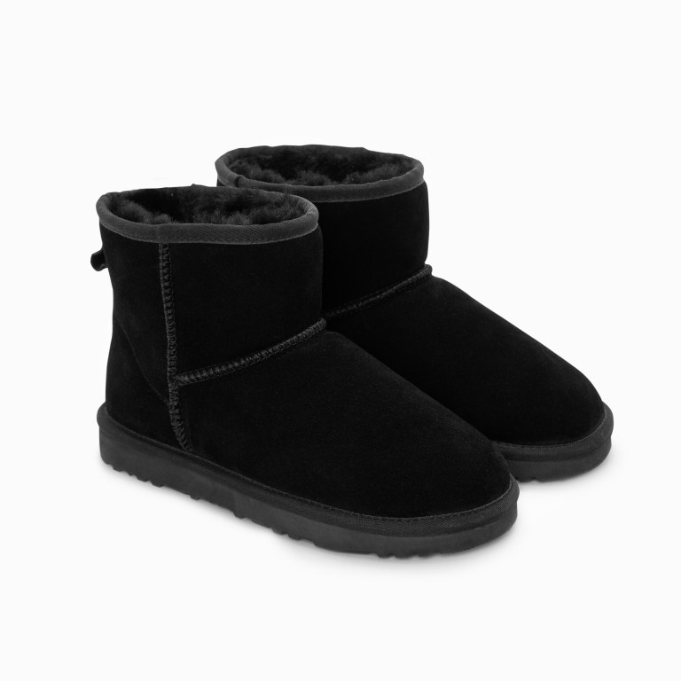 Black suede ankle boots with plush lining