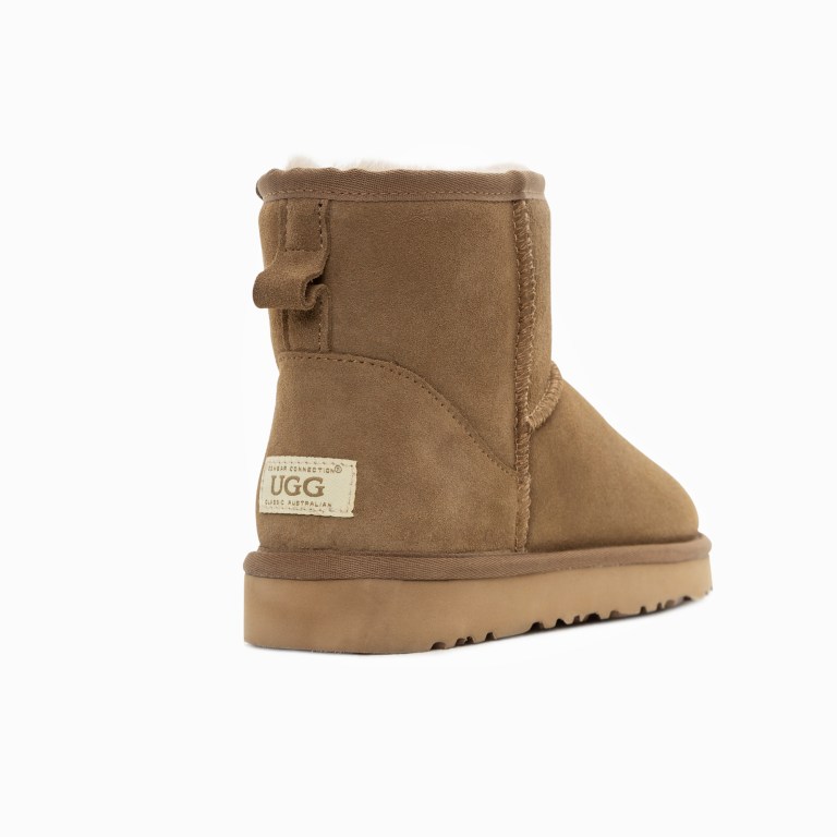 Tan suede UGG ankle boot with shearling lining