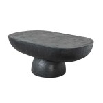 Oval dark stone coffee table with pedestal base