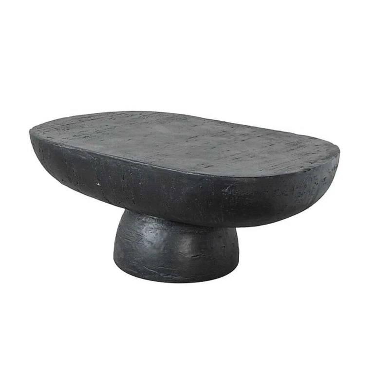 Oval dark stone coffee table with pedestal base