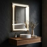 Modern bathroom vanity with LED-lit mirror