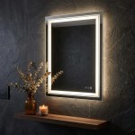 LED backlit bathroom mirror on dark tiled wall