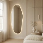 interior ave opal irregular led wall mirror – backlit statement mirror Minimalist bedroom with backlit oval wall mirror