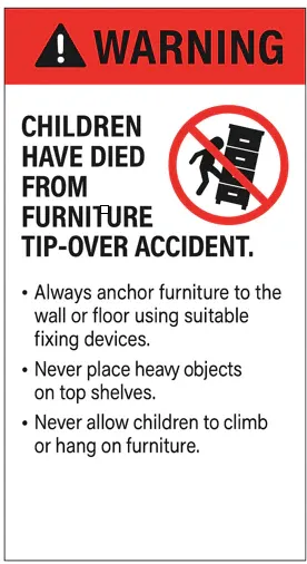 interior ave opal irregular led wall mirror – backlit statement mirror Warning sign about fatal furniture tip-over risks