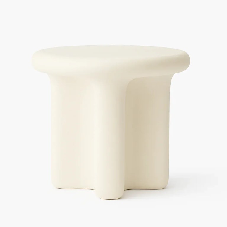 interior ave santorini stone side table ivory Cream sculptural stool with rounded top and legs