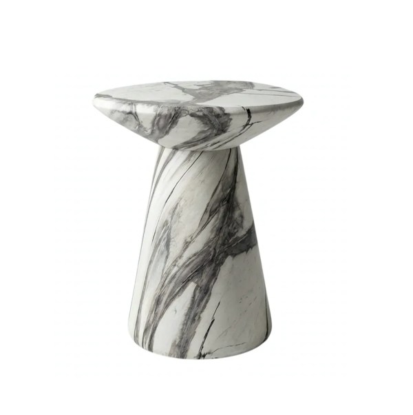 White marble side table with grey veining