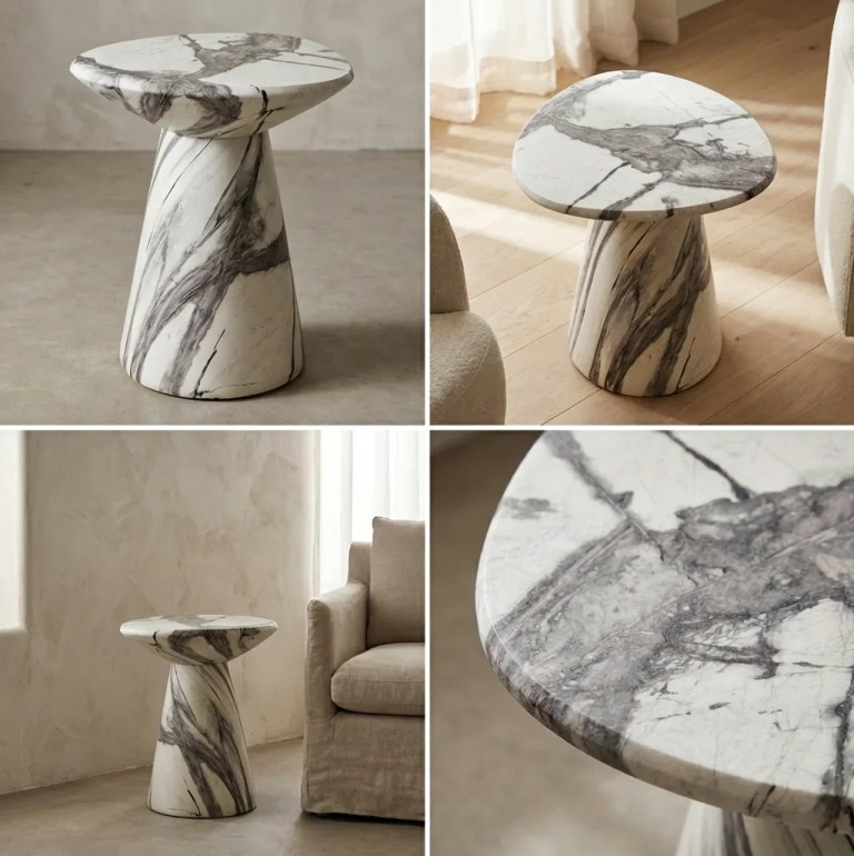 interior ave veneta stone side table panda marble finish Marble side table with grey veining