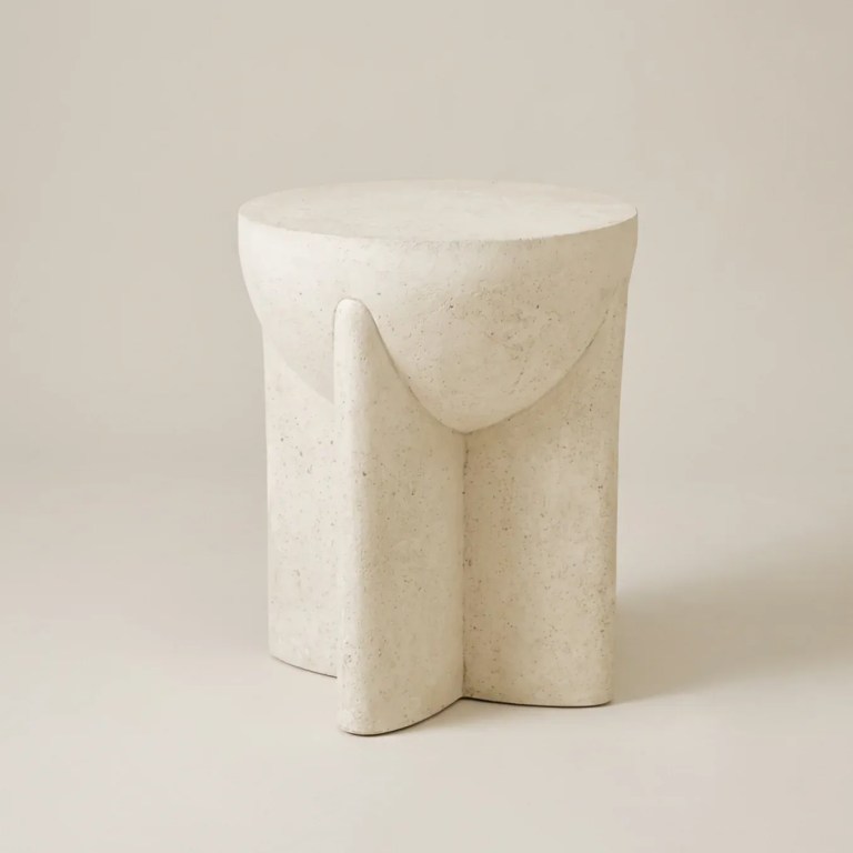 Minimalist cream stone sculptural side table