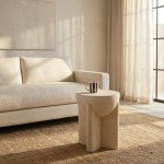 Minimalist living room with sofa and stone side table