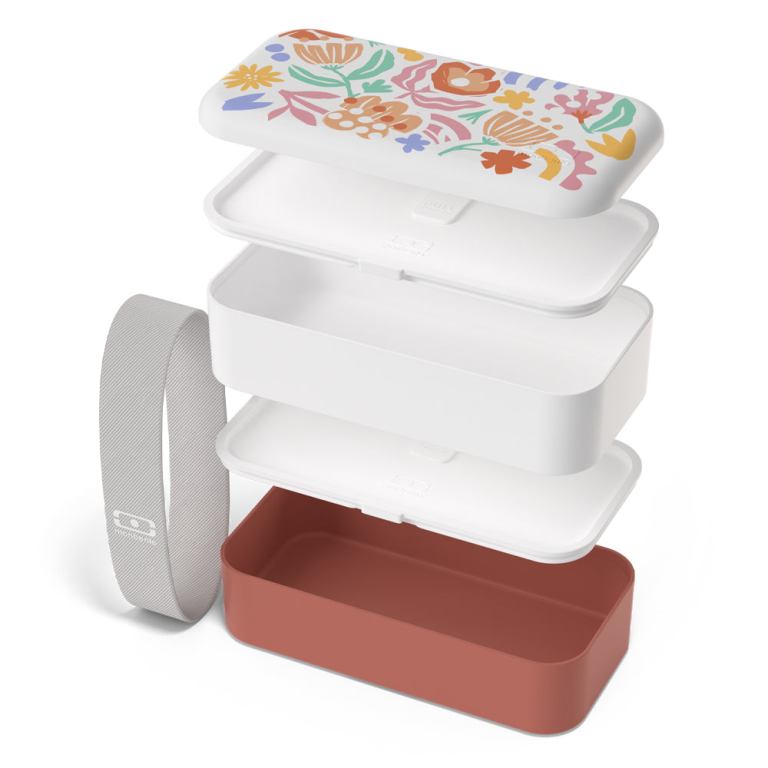 Floral lid bento lunch box with compartments