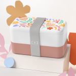 Floral pastel bento lunch box with strap