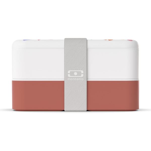 Two-tier bento lunch box with elastic band