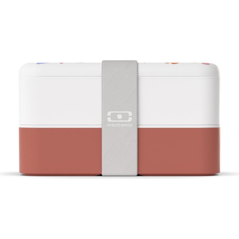 Two-tier bento lunch box with elastic band