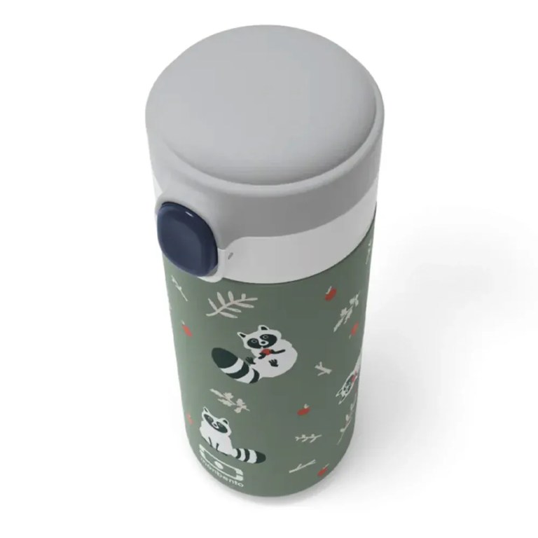 monbento mb pop insulated bottle raccoon Green kids water bottle with raccoon illustrations