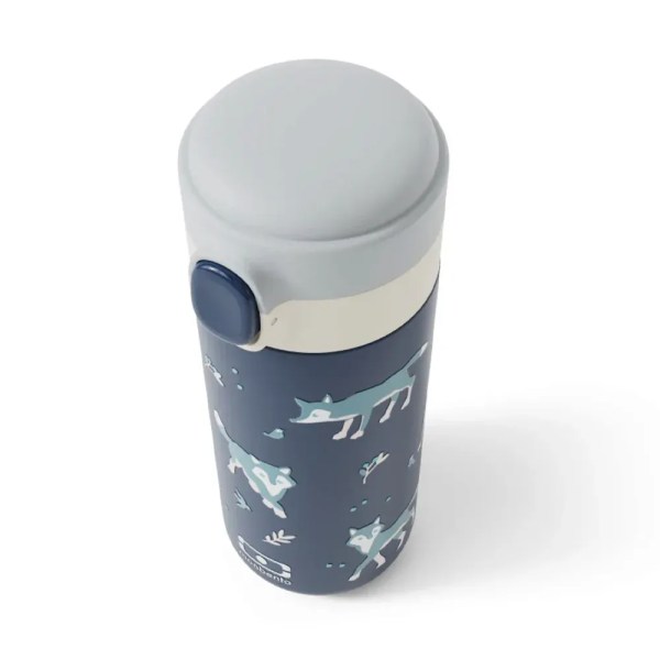 monbento mb pop insulated bottle wolf Blue insulated water bottle with fox illustrations