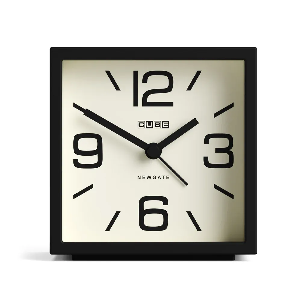 Black square clock showing 10:10 time