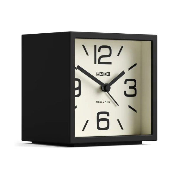 Black cube mantel clock with cream dial