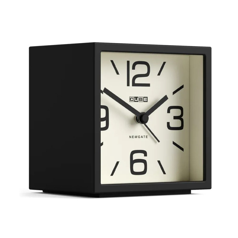 newgate cube mantel clock black Black cube mantel clock with cream dial