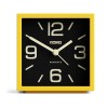 Yellow square Newgate Cube clock with black face