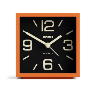 Orange square desk clock with black face