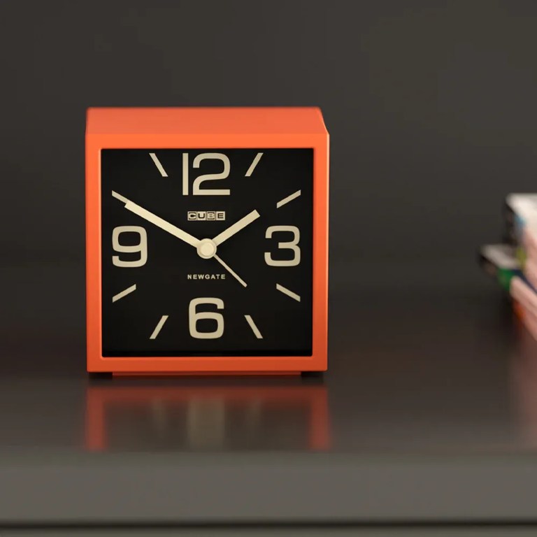 newgate cube mantel clock pumpkin orange Orange cube alarm clock on desk