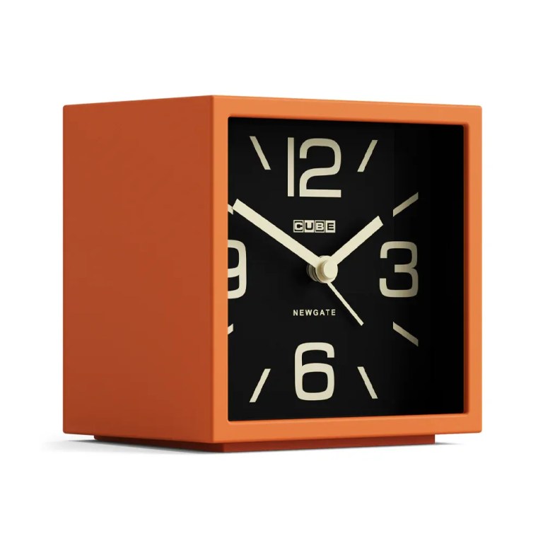 newgate cube mantel clock pumpkin orange Orange cube desk clock with black face