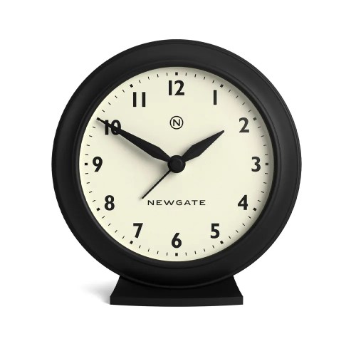 Black Newgate analogue clock showing ten past ten