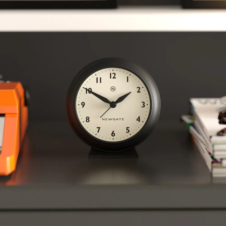 newgate pacific mantel clock black Black round desk clock on shelf
